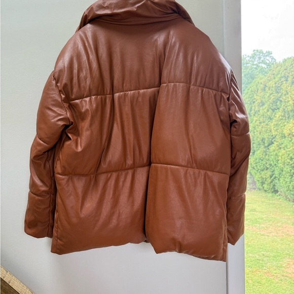 NVLT Women’s Vegan Leather Puffer Coat Size Large Burnt Orange Like New - Picture 3 of 8
